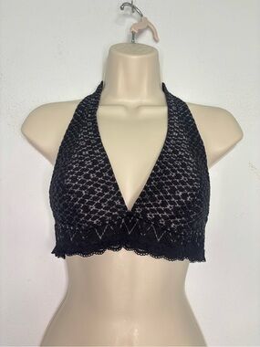 FREE PEOPLE INTIMATELY BLACK PRINTED LACE BRALETTE SZ MEDIUM